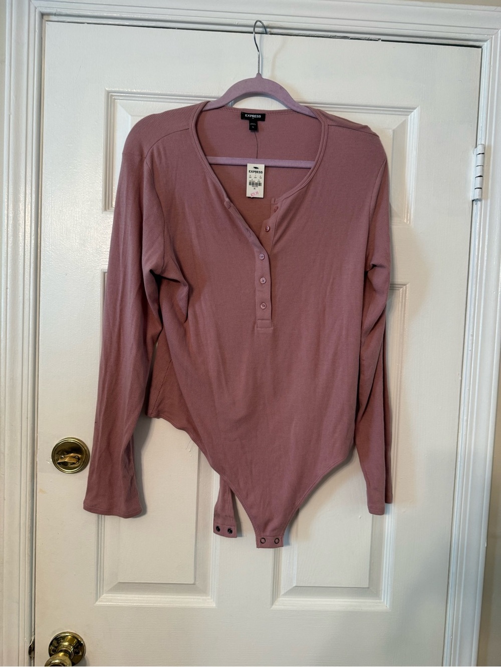 Express Mauve Long-Sleeve Henley Bodysuit